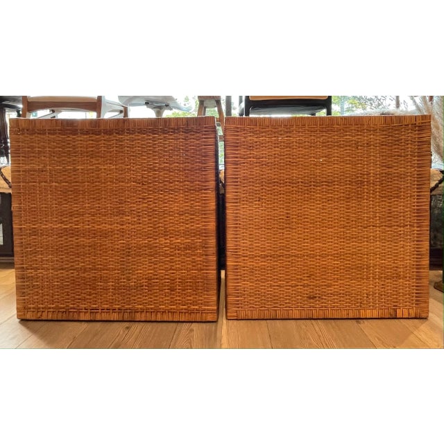 Wood Vintage Rattan Nightstands/Shelving With Brass Corners - a Pair For Sale - Image 7 of 12