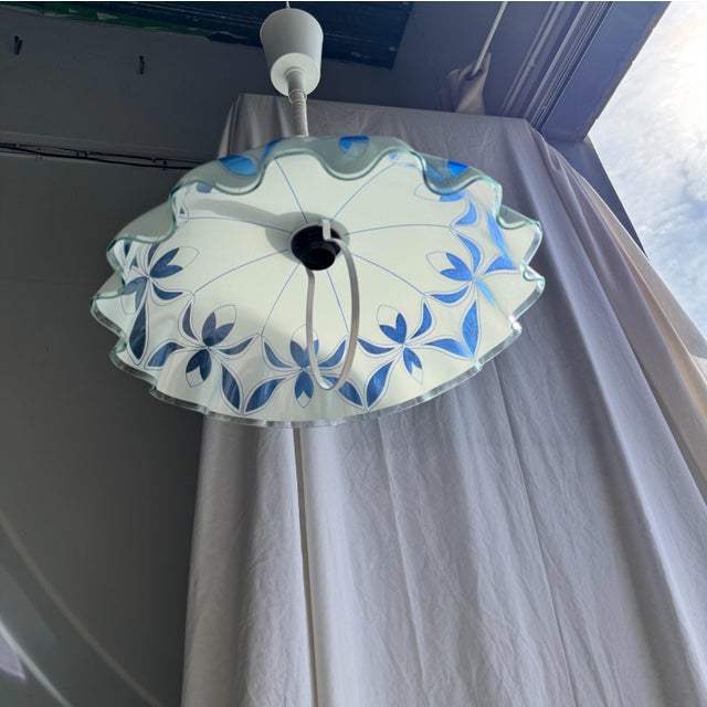 Vintage Pendant Light in White and Blue Glass with Wavy Edge, 1980s For Sale - Image 18 of 18