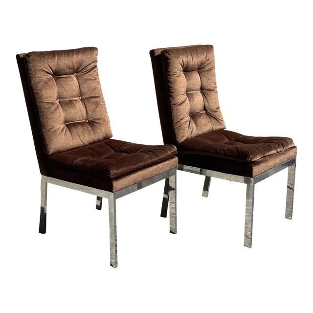 Late 20th Century Design Institute of America Chrome Side Chairs in the Style of Milo Baughman - a Pair For Sale