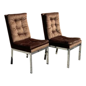 Late 20th Century Design Institute of America Chrome Side Chairs in the Style of Milo Baughman - a Pair