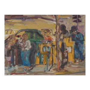 Abstracted Figures Crossing the Street 20th Century Oil
