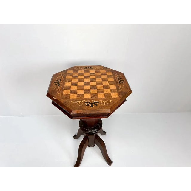 Antique Inlaid Chess Trumpet Sewing Table For Sale - Image 9 of 15