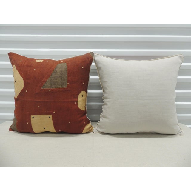 Applique African Raffia, Patchwork and Applique Brown Decorative Pillows - Set of 2 For Sale - Image 4 of 5