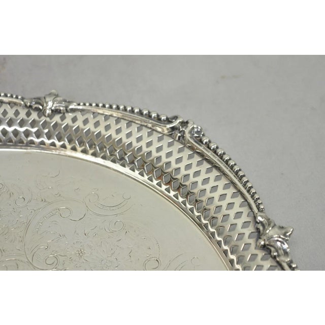 Vintage Barker Ellis English Edwardian Silver Plated Pierced Round Platter Tray For Sale - Image 4 of 14