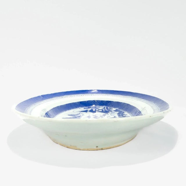 Ceramic Large Antique Blue & White Canton Chinese Export Porcelain Fish Platter or Tray For Sale - Image 7 of 12
