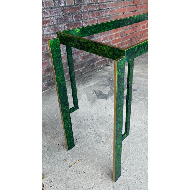 Late 20th Century 1970’s Tony Duquette Style Faux Malachite Console Table - Newly Painted For Sale - Image 5 of 11