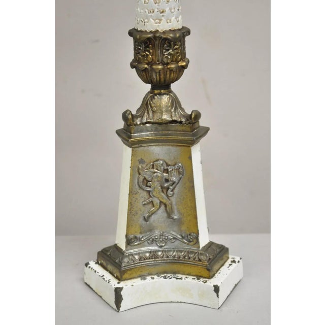 Mid 20th Century Vintage French Empire Style Candlestick Candelabra Brass Table Lamps - A Pair For Sale - Image 5 of 12