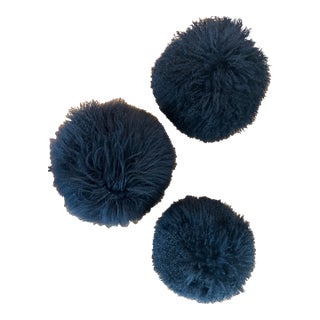 3-Black Tibetan, Mongolian Lambskin Sheepskin RoMeasure 15" in Diemeter. Stunning, Funund Zippered Pillows. Decor! For Sale