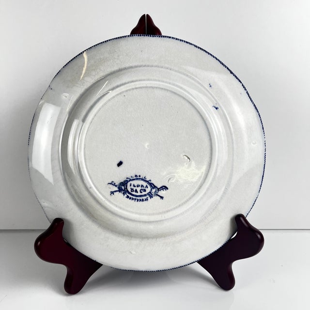 Set of 4 Earthenware Dessert Plates “Flora” – Creil and Montereau, 19th Century, Blue Fine earthenware dessert plate....