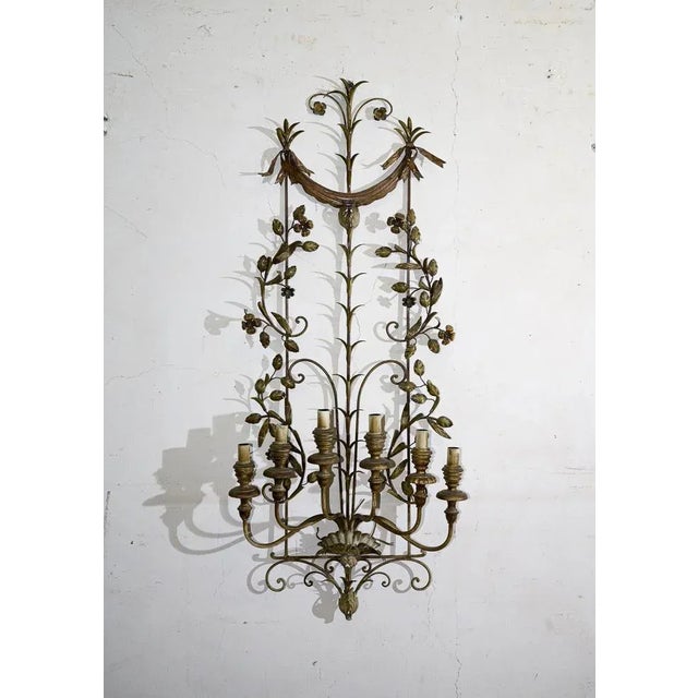 Wrought Iron Wall Sconce with Gold Leaf Decoration For Sale - Image 9 of 9