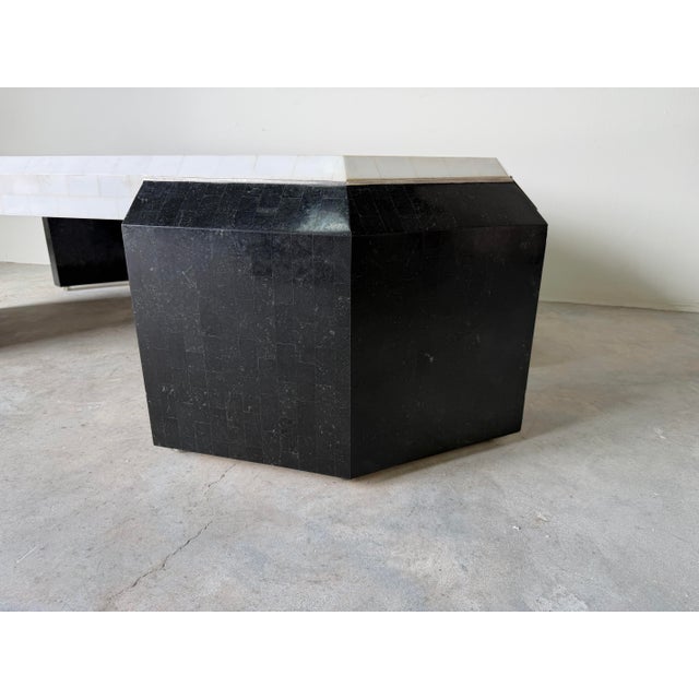 Stone 1980’s Postmodern Tessellated Stone and Chrome Geometric Coffee Table For Sale - Image 7 of 12