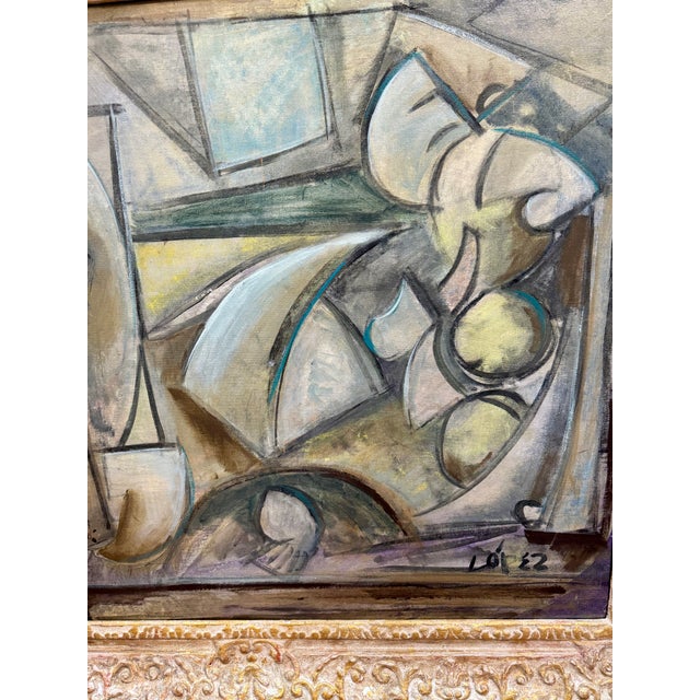1960s Lucia Lopez Figurative Cubist Painting For Sale - Image 4 of 7
