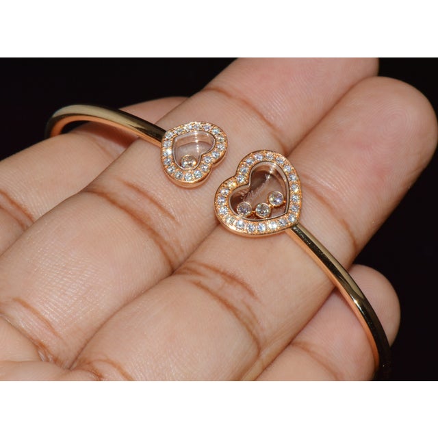 Late 20th Century Authentic Chopard Happy Diamonds Icons 0.54ct Diamond Heart Open Bangle Bracelet 18k Rose Gold For Sale - Image 10 of 14