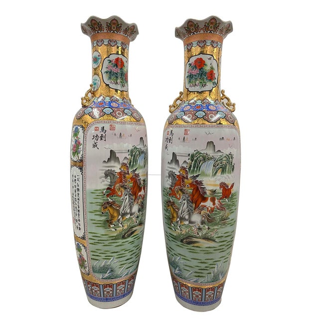 Pair of Vintage Chinese Famille Rose Porcelain Floor Vases For Sale - Image 9 of 18