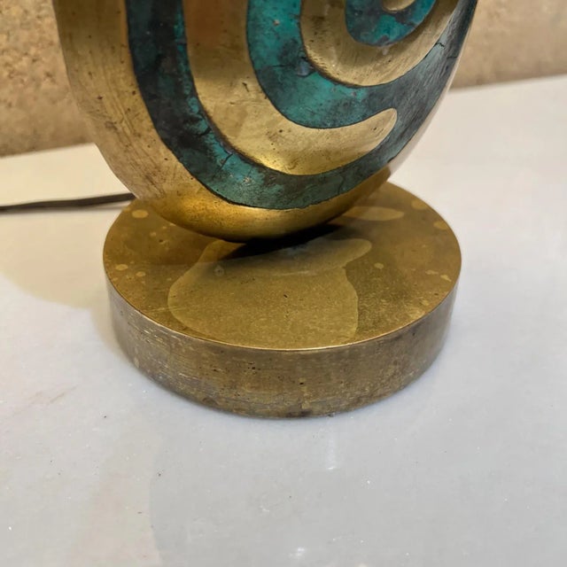 Bronze 1950s Pepe Mendoza Table Lamp in Bronze and Malachite, Mayan Revival Mexico For Sale - Image 8 of 13