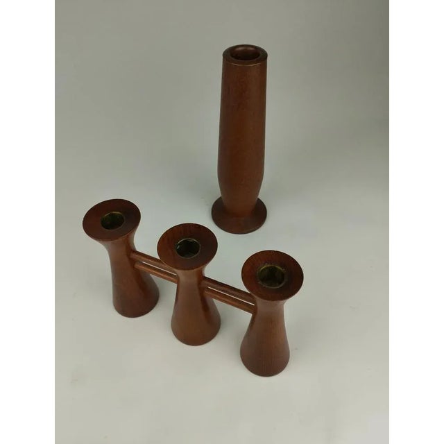 Mid-Century Candle Glow and Vases in Teak, Denmark, Set of 2 For Sale - Image 4 of 12