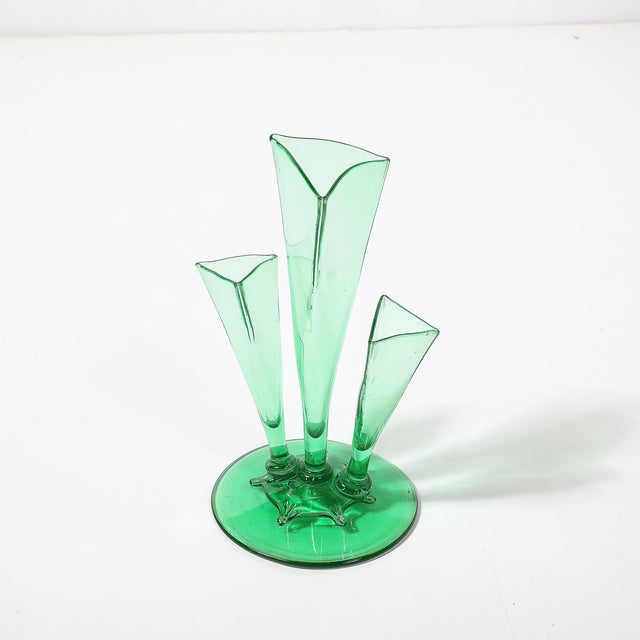 Art Deco Three-Prong Vase Shape #6873 in Pomona Green Glass by Steuben For Sale - Image 12 of 14