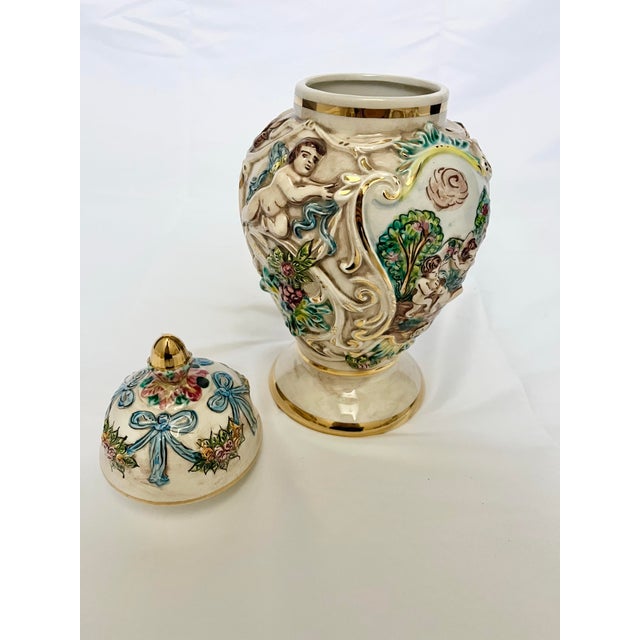 Vintage Capodimonte Jar With Lid – Cherub & Floral Relief For Sale - Image 9 of 10