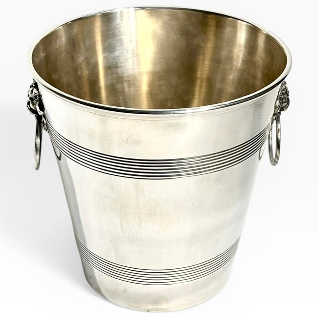 A sophisticated French Art Deco silver plate champagne bucket by L’Orfèvrerie, distinguished by its elegant proportions...