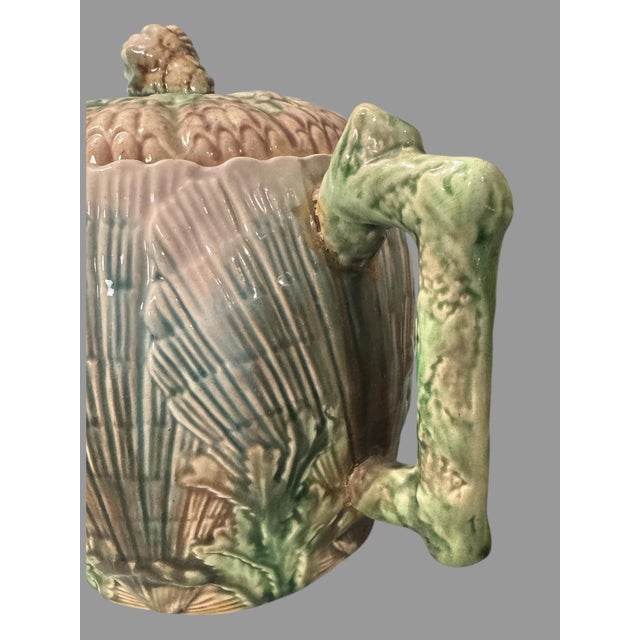 Ceramic Antique Etruscan Majolica Shell & Seaweed Teapot For Sale - Image 7 of 11