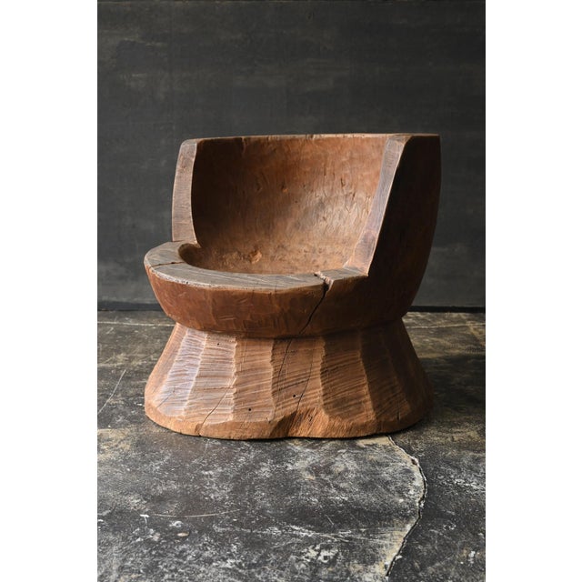 Old Japanese Wooden Mortar Chair / Early 20th Century/ Primitive Wabi-Sabi Seat For Sale - Image 4 of 18