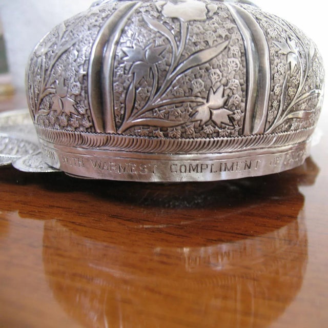 Metal Mid-Century Oriental SIlver Plate For Sale - Image 7 of 10