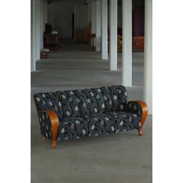 Danish Art Deco 3-Seater Sofa in Elm with Floral Upholstery, 1940s For Sale - Image 18 of 18