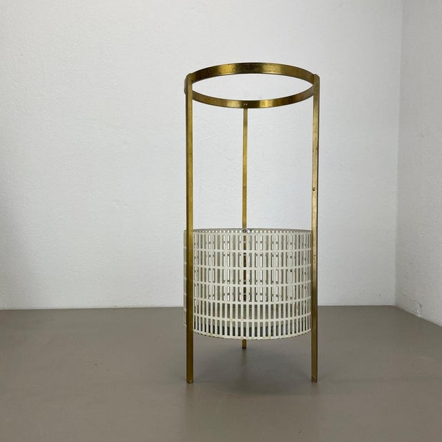 Mid-Century Hollywood Regency Brass Umbrella Stand in the style of Mathieu Matégot, France, 1950s For Sale - Image 13 of 18