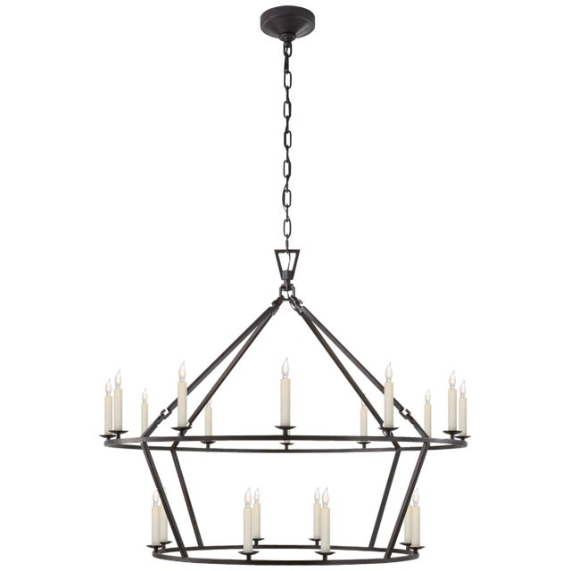 Darlana Large Two-Tiered Ring Chandelier in Aged Iron Designer: Chapman & Myers Canopy: 6" Round Mounting: Chain Shade...