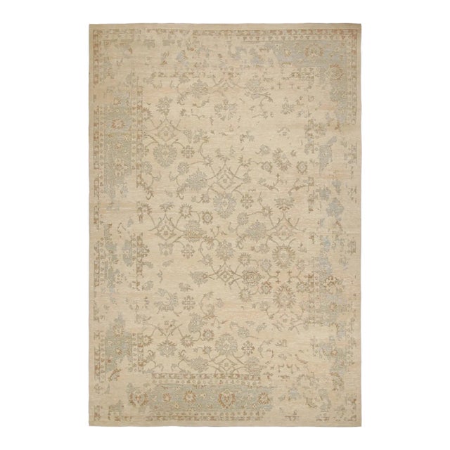 Rug & Kilim’s Oushak Style Oversized Rug in Beige/Brown, With Floral Patterns For Sale