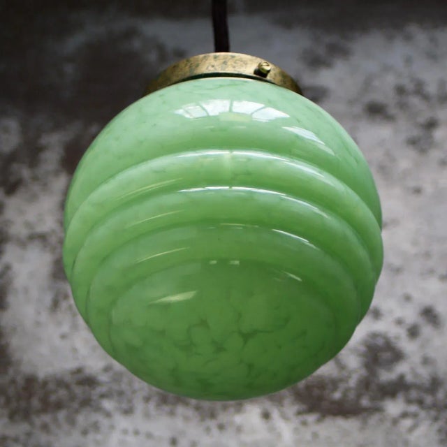1950s French Clichy Green Reeded Glass Pendant Lamp For Sale - Image 5 of 6