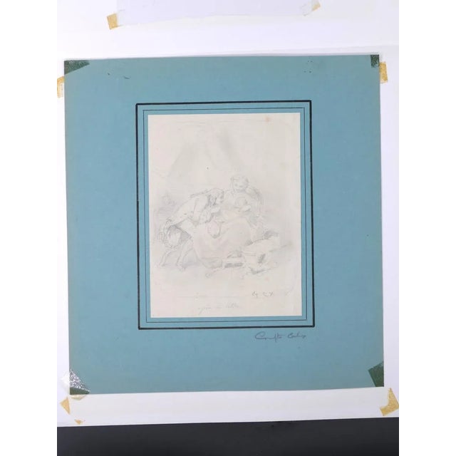 Family Portrait is an original artwork realized by an artist of the early 19th Century. Pencil drawing paper pasted on...