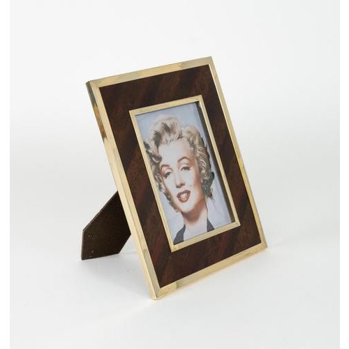 Midcentury amazing large rectangular picture frame in wood, brass and glass in the style of Tommaso Barbi. Made in Italy...