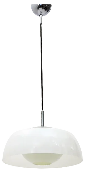 Pendant Light in Chromed Metal, Methacrylate and White Glass, 1960s