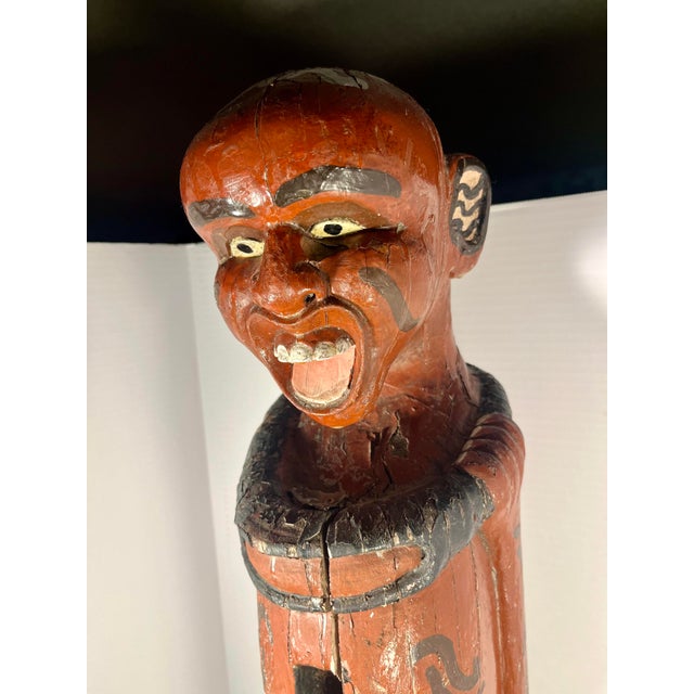 1960s Vintage Bali Tribal Figural Carved Wooden Fertility Slit Drum Red Painted 38”h For Sale - Image 5 of 10
