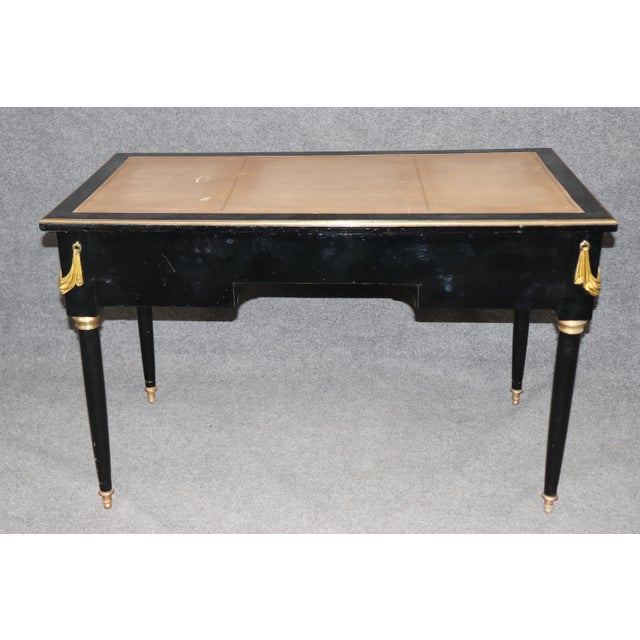 1950s Maison Jansen Attributed Ebonized Leather Top Louis XVI Writing Desk For Sale - Image 5 of 13