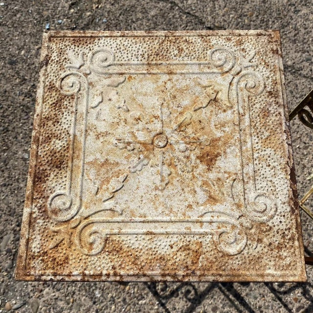 Late 20th Century Metal Side Tables of Victorian Style Reclaimed Embossed Metal Celling Tin - Pair For Sale - Image 5 of 9
