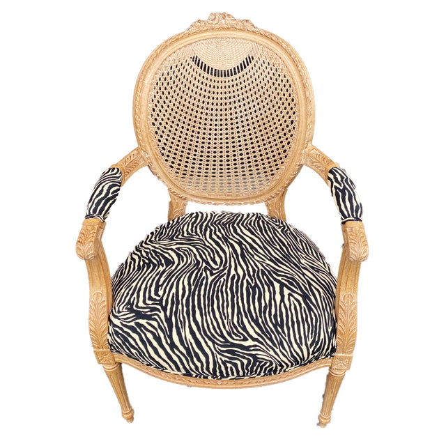 French Style Cane Chairs W/Animal Print Pair Chairish