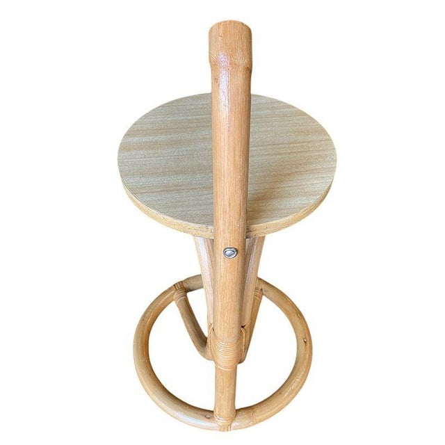 1950s Restored Rare Portable Rattan Side Table Drink Shelf Stand W/ Handle, 2 Available For Sale - Image 5 of 7
