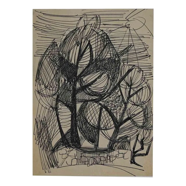 Landscape with Trees, Drawing, 1950s For Sale