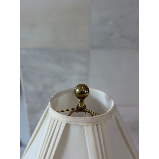 Stiffel Vintage Stiffel Solid Brass Tulip Floor Lamp With Etched Glass Table Shelf For Sale - Image 4 of 6