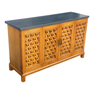 Midcentury Henredon Interchangeable Sculpted Front Credenza With Slate Top For Sale