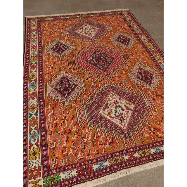 Vintage Persian Flatwoven Sumac Rug For Sale - Image 4 of 13