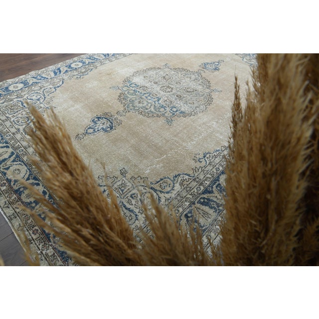 Beige 1970s Vintage Persian Handmade Wool Cotton Beige Area Rug For Sale - Image 8 of 11