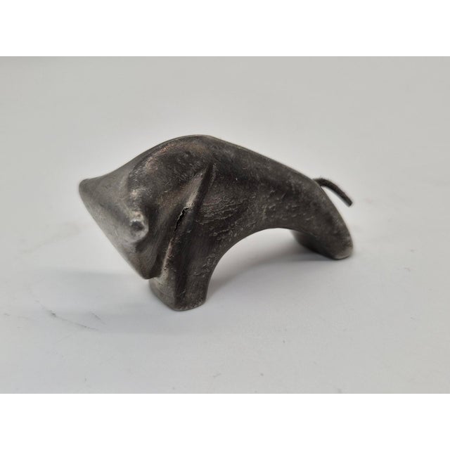 Vintage Metal Animal Figurine with Leather Tail, 1960s For Sale - Image 4 of 11