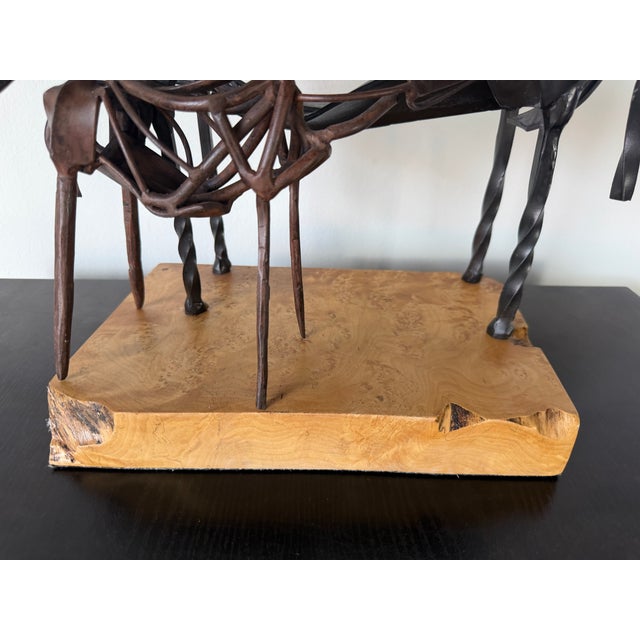 Vintage Brutalist Abstract Mare & Foal Metal Sculpture on Burl Wood Base For Sale - Image 14 of 16