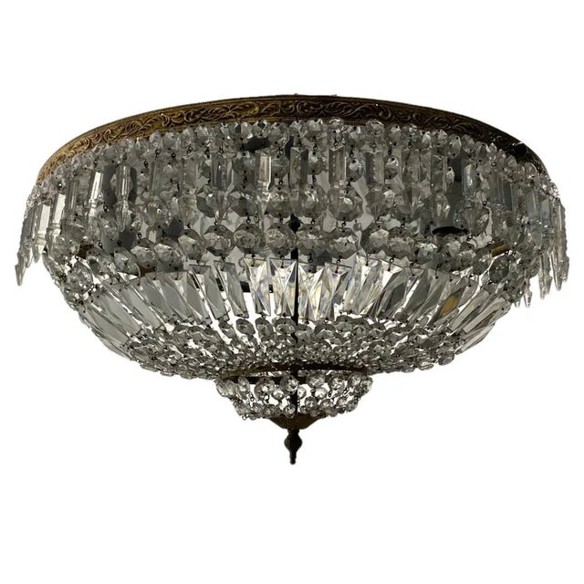 Large Crystal & Bronze Flushmount, 1950s For Sale - Image 9 of 9