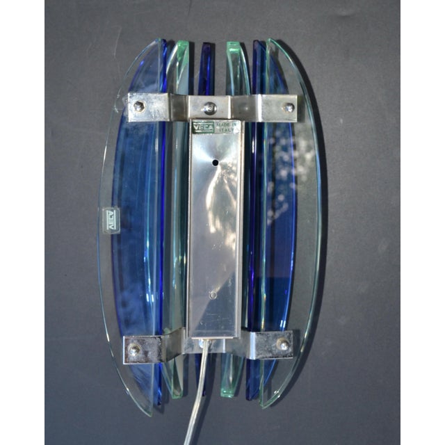 Italian Glass & Chrome Sconces by Veca Blue & Clear Mid-Century Modern - Pair For Sale - Image 11 of 13