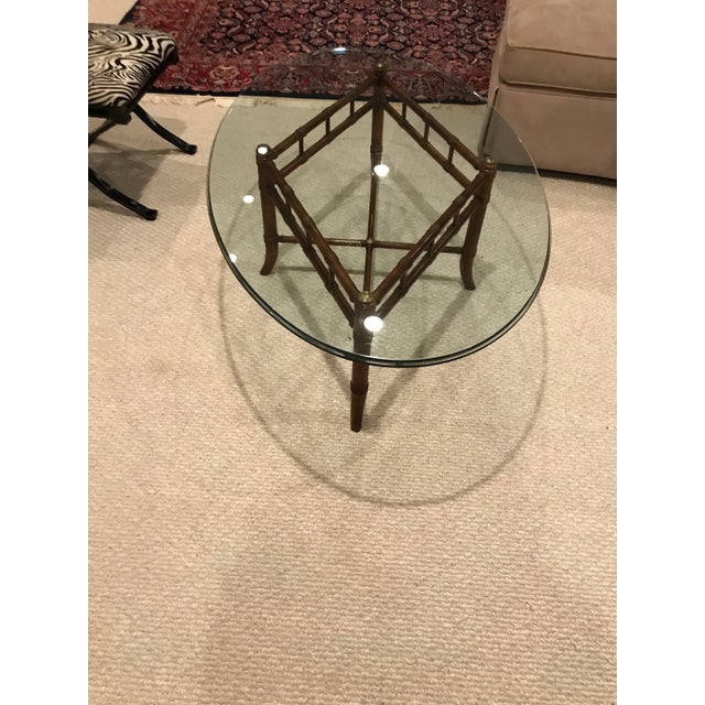 Contemporary 1970s Maitland Smith Style Faux Bamboo and Glass Oval Coffee Table For Sale - Image 3 of 6