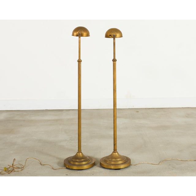 Pair of Patinated Brass Adjustable Pharmacy Floor Lamps For Sale - Image 16 of 16